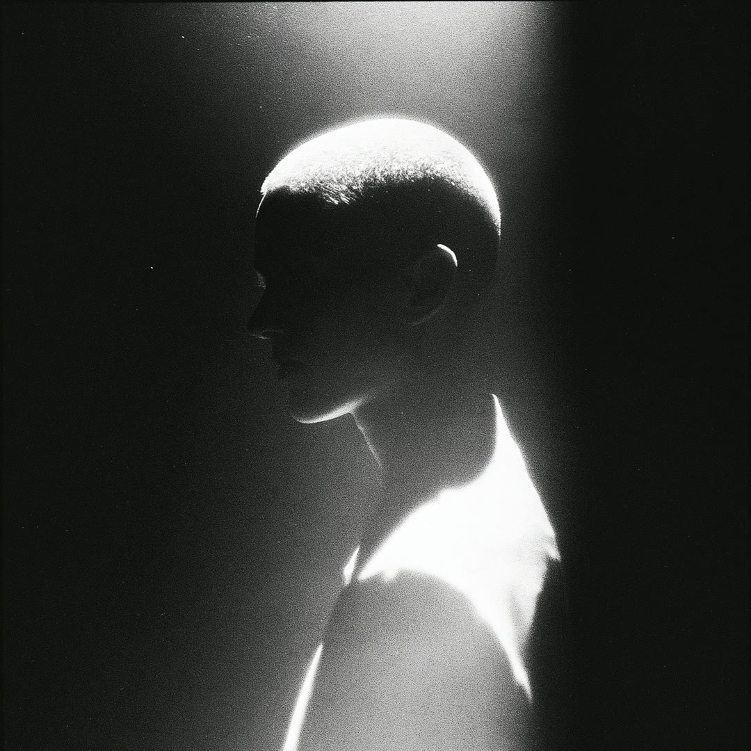 AI-generierte androgyne Silhouette in Licht und Schatten