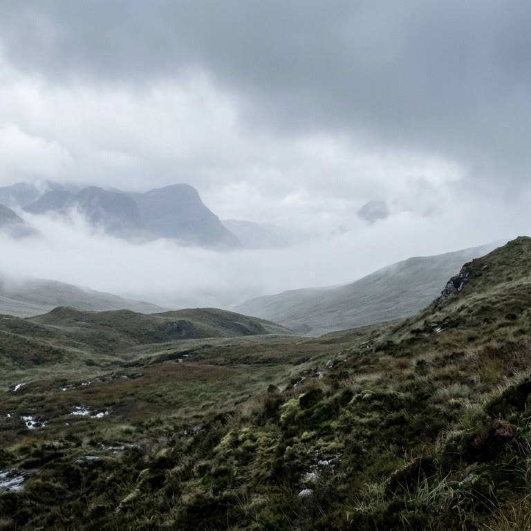 AI-generierte neblige Berglandschaft