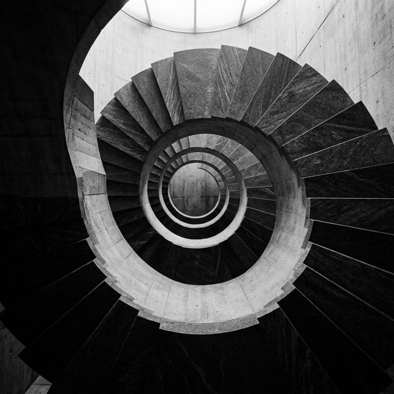 AI-generiertes Bild: Wendeltreppe in Spiralperspektive